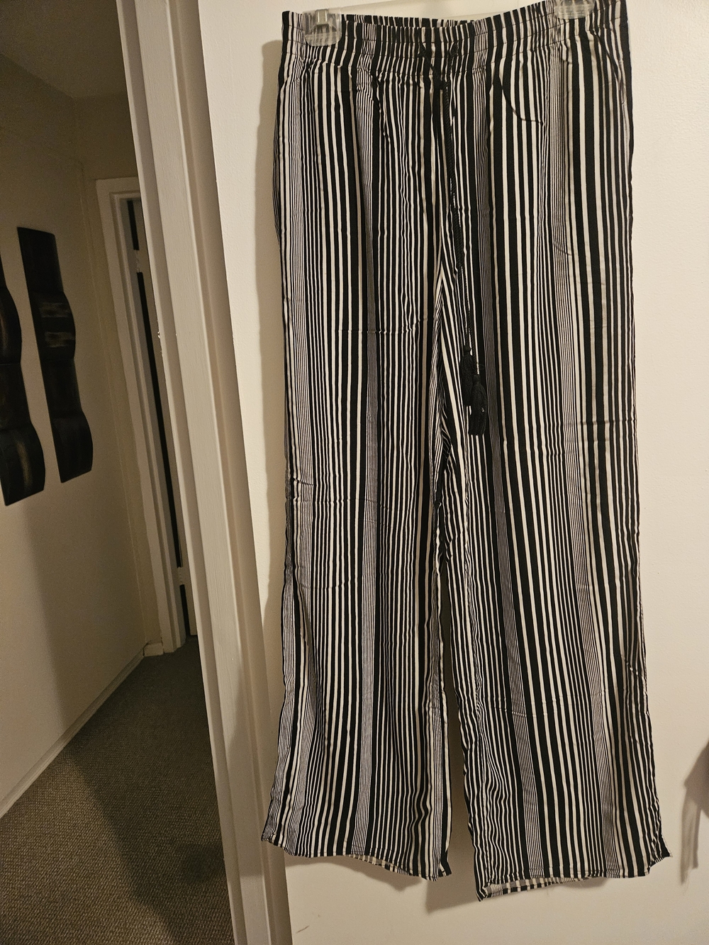 Revamped Black & White Vertical Stripe Wide-Leg Pants